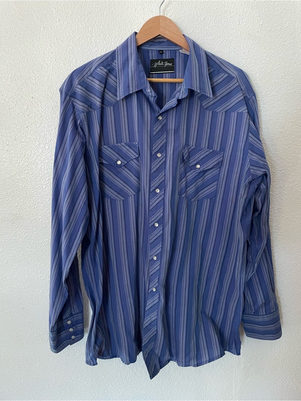 White Horse Western Shirt Pearl Snaps Men's XL Blue Striped Cowboy Rodeo